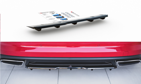 Maxton Central Rear Splitter (With Vertical Bars) Skoda Kodiaq RS - Gloss Black