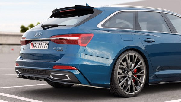 Maxton Central Rear Splitter (With Vertical Bars) Audi A6 S-Line Avant C8 - Gloss Black