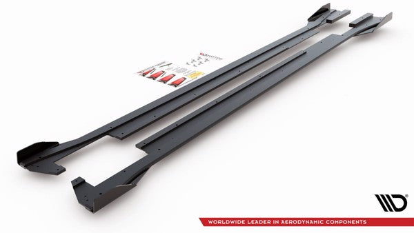 Maxton Racing Durability Side Skirts Diffusers + Flaps Volkswagen Arteon R-Line - Black + Gloss Flaps    