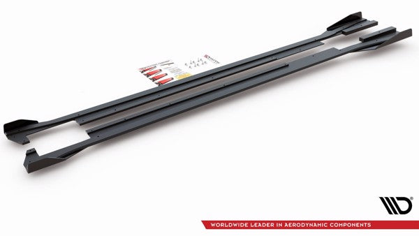 Maxton Racing Durability Side Skirts Diffusers + Flaps Volkswagen Arteon R-Line - Black + Gloss Flaps    