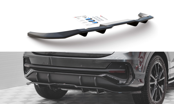 Maxton Central Rear Splitter (With Vertical Bars) Audi Q3 Sportback S-Line - Gloss Black