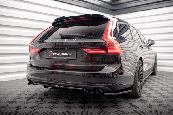 Maxton Central Rear Splitter (With Vertical Bars) V.2 Volvo V90 Mk2 - Gloss Black
