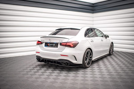 Maxton Central Rear Splitter (With Vertical Bars) V.1 Mercedes A 35 Amg Sedan V177 - Gloss Black