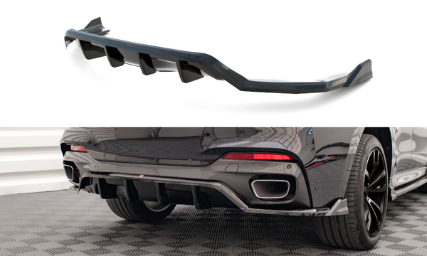 Maxton Central Rear Splitter (With Vertical Bars) BMW X6 M-Pack F16 - Gloss Black