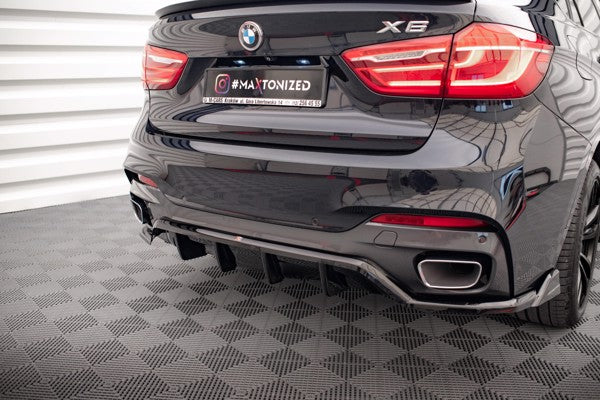 Maxton Central Rear Splitter (With Vertical Bars) BMW X6 M-Pack F16 - Gloss Black