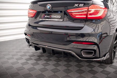 Maxton Central Rear Splitter (With Vertical Bars) BMW X6 M-Pack F16 - Gloss Black
