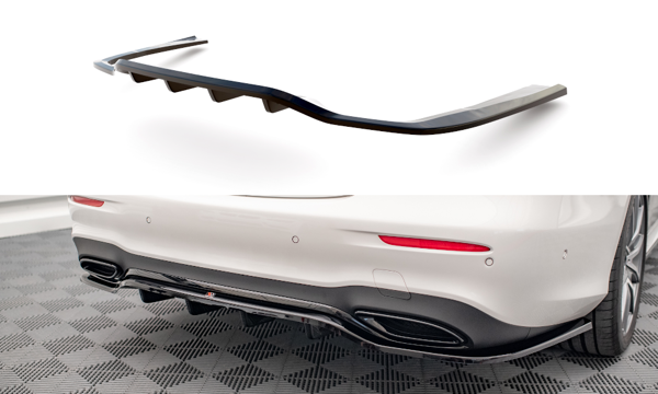 Maxton Central Rear Splitter (With Vertical Bars) Mercedes-Benz E Amg-Line W213 Facelift - Gloss Black