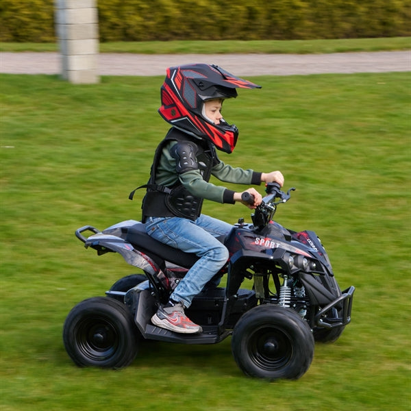Blå Mini EL ATV Sport 1000W med store offroad-dæk, forhåndsbeskyttelse og kraftig forlygte front til børn og unge