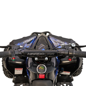 Blå Mini EL ATV Turbo Brushless 1060W med robuste offroad-dæk og dobbelte forlygter, designet til børn og unge.