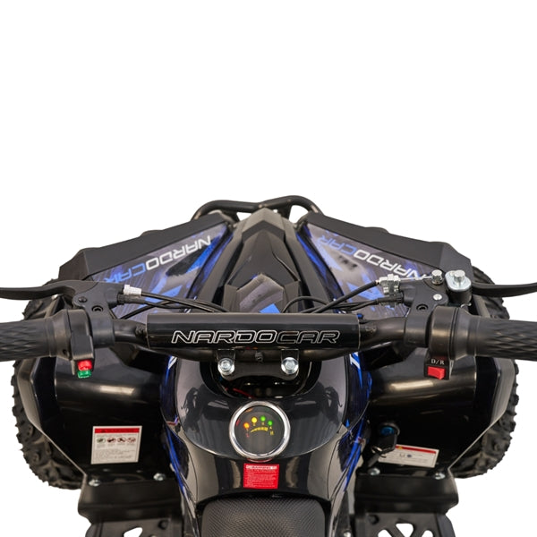 Blå Mini EL ATV Turbo Brushless 1060W med robuste offroad-dæk og dobbelte forlygter, designet til børn og unge.