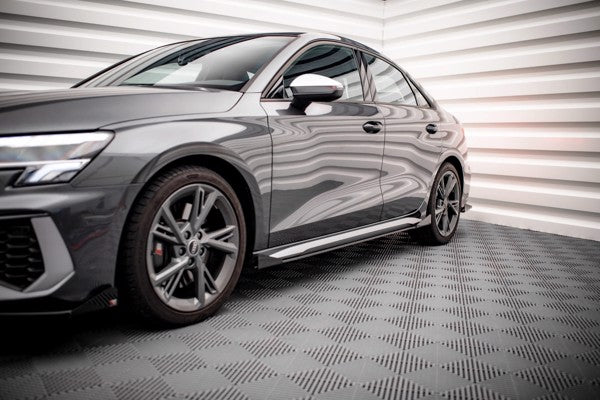 Maxton Street Pro Side Skirts Diffusers + Flaps Audi S3 / A3 S-Line 8Y - Black + Gloss Flaps    