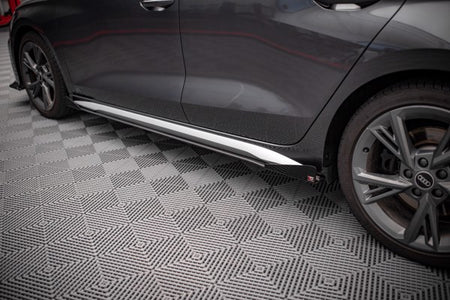 Maxton Street Pro Side Skirts Diffusers + Flaps Audi S3 / A3 S-Line 8Y - Black + Gloss Flaps    