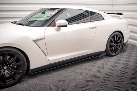 Maxton Side Skirts Diffusers + Flaps Nissan Gtr R35 Facelift - Gloss Black