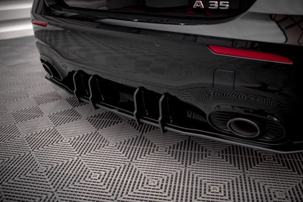 Maxton Street Pro Rear Valance + Flaps Mercedes A35 Amg Hatchback Aero Pack W177 - Black + Gloss Flaps    