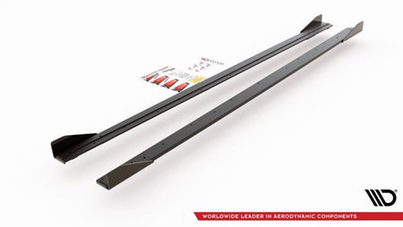 Maxton Racing Durability Side Skirts Diffusers + Flaps Volkswagen Polo Gti Mk6 - Black + Gloss Flaps    