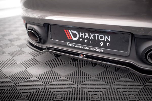 Maxton Central Rear Splitter (With Vertical Bars) Porsche 911 Carrera 4S 992 - Gloss Black