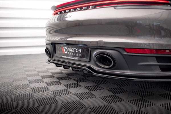 Maxton Central Rear Splitter (With Vertical Bars) Porsche 911 Carrera 4S 992 - Gloss Black