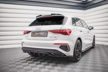 Maxton Central Rear Splitter (With Vertical Bars) Audi A3 S-Line Sportback 8Y - Gloss Black