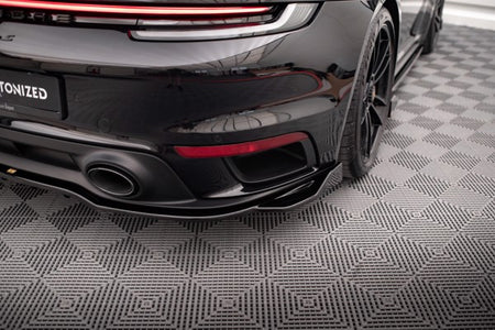 Maxton Central Rear Splitter (With Vertical Bars) Porsche 911 Turbo S 992 - Gloss Black