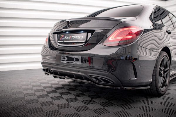 Maxton Central Rear Splitter (With Vertical Bars) Mercedes-Benz C Amg-Line W205 Facelift - Gloss Black