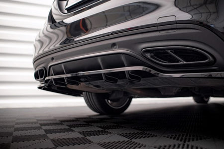 Maxton Central Rear Splitter (With Vertical Bars) Mercedes-Benz C Amg-Line W205 Facelift - Gloss Black