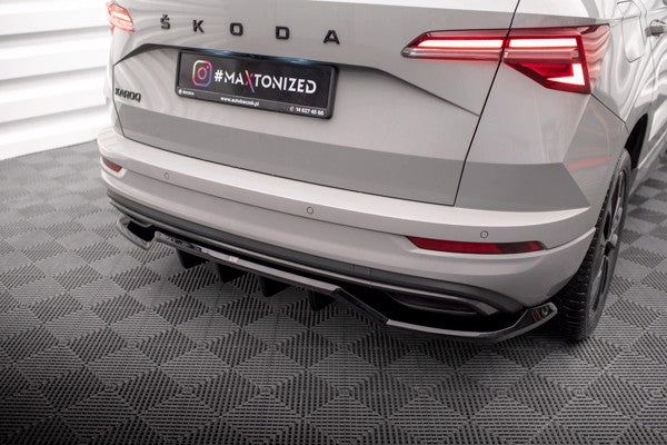 Maxton Central Rear Splitter (With Vertical Bars) Skoda Karoq Sportline Mk1 Facelift - Gloss Black