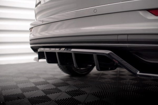 Maxton Central Rear Splitter (With Vertical Bars) Skoda Karoq Sportline Mk1 Facelift - Gloss Black