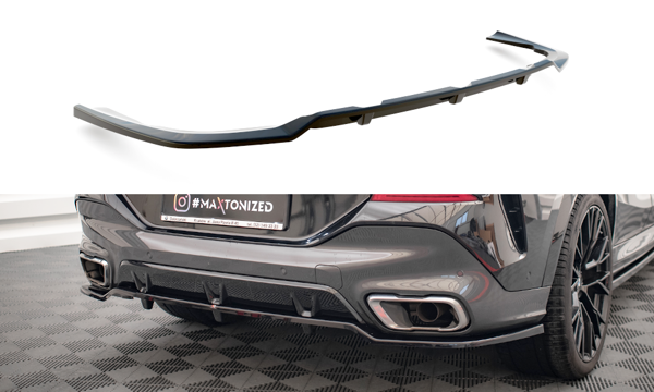 Maxton Central Rear Splitter (With Vertical Bars) V.2 BMW X6 M-Pack G06 - Gloss Black
