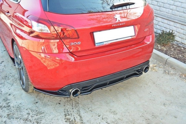Maxton Central Rear Splitter Peugeot 308 Ii Gti (With Vertical Bars) - Gloss Black