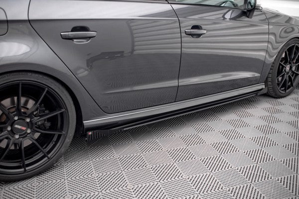 Maxton Street Pro Side Skirts Diffusers + Flaps Audi S3 / A3 S-Line Sportback 8V Facelift - Black + Gloss Flaps    