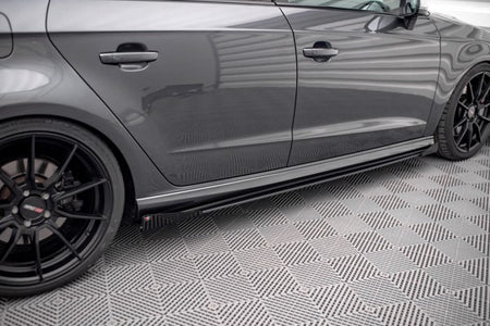 Maxton Street Pro Side Skirts Diffusers + Flaps Audi S3 / A3 S-Line Sportback 8V Facelift - Black + Gloss Flaps    
