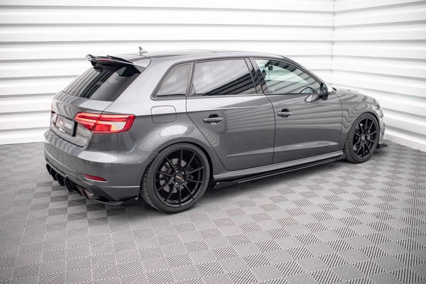 Maxton Street Pro Side Skirts Diffusers + Flaps Audi S3 / A3 S-Line Sportback 8V Facelift - Black + Gloss Flaps    