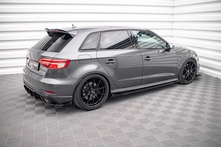 Maxton Street Pro Side Skirts Diffusers + Flaps Audi S3 / A3 S-Line Sportback 8V Facelift - Black + Gloss Flaps    
