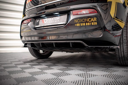 Maxton Central Rear Splitter (With Vertical Bars) BMW I3 Mk1 Facelift - Gloss Black
