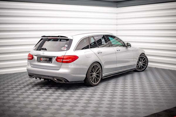 Maxton Central Rear Splitter (With Vertical Bars) Mercedes-Benz C W205 - Gloss Black