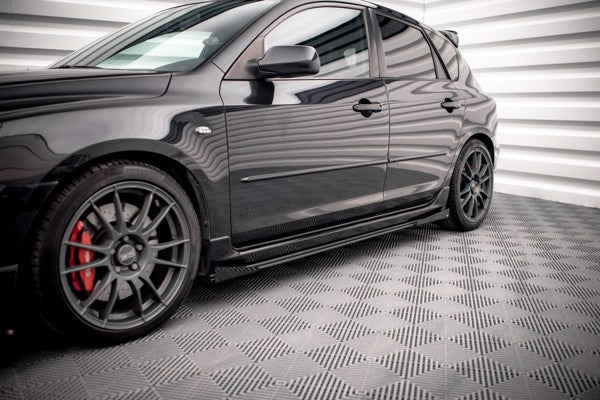 Maxton Street Pro Side Skirts Diffusers + Flaps Mazda 3 Mps Mk1 - Black + Gloss Flaps    