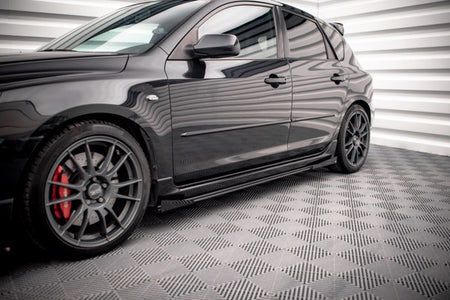 Maxton Street Pro Side Skirts Diffusers + Flaps Mazda 3 Mps Mk1 - Black + Gloss Flaps    