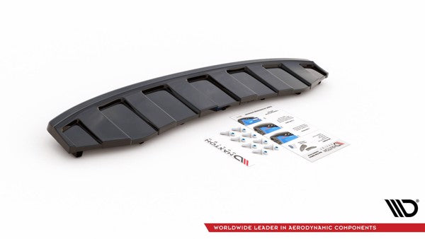 Maxton Central Rear Splitter Audi A6 C7 S-Line Avant Exhaust 2X1 (With Vertical Bars) - Gloss Black