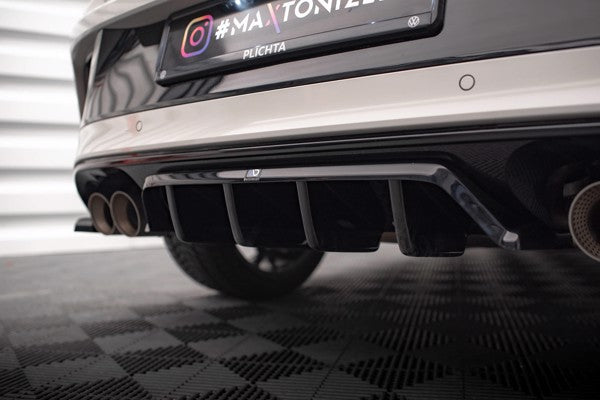 Maxton Central Rear Splitter (With Vertical Bars) Volkswagen T-Roc R Mk1 Facelift - Gloss Black