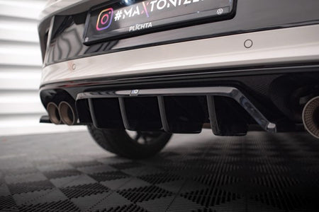 Maxton Central Rear Splitter (With Vertical Bars) Volkswagen T-Roc R Mk1 Facelift - Gloss Black
