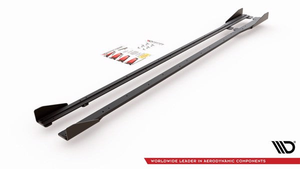 Maxton Racing Durability Side Skirts Diffusers + Flaps VW Golf 7 R / R-Line Facelift - Black + Gloss Flaps    