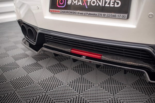 Maxton Central Rear Splitter + Flaps For Nissan Gtr R35 Facelift - Gloss Black