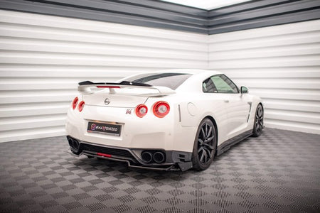 Maxton Central Rear Splitter + Flaps For Nissan Gtr R35 Facelift - Gloss Black