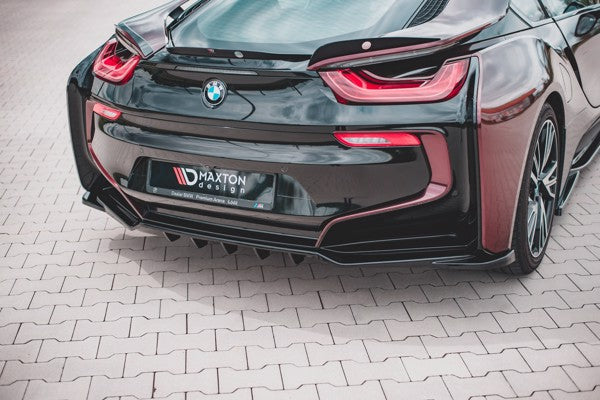 Maxton Central Rear Splitter (With Vertical Bars) BMW I8 - Gloss Black