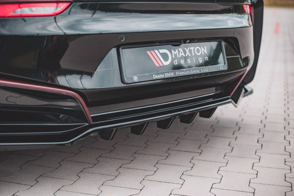 Maxton Central Rear Splitter (With Vertical Bars) BMW I8 - Gloss Black