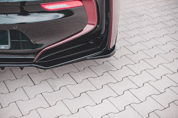 Maxton Central Rear Splitter (With Vertical Bars) BMW I8 - Gloss Black