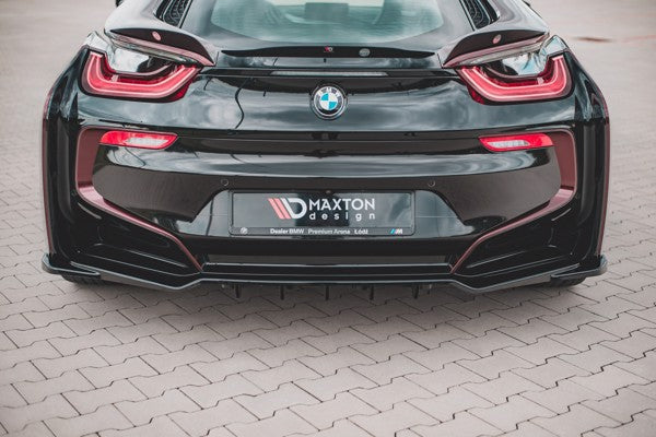 Maxton Central Rear Splitter (With Vertical Bars) BMW I8 - Gloss Black