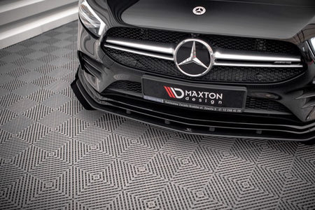 Maxton Street Pro Front Splitter + Flaps Mercedes A35 Amg / Amg-Line Aero Pack W177  - Black + Gloss Flaps    
