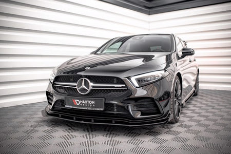 Maxton Street Pro Front Splitter + Flaps Mercedes A35 Amg / Amg-Line Aero Pack W177  - Black + Gloss Flaps    