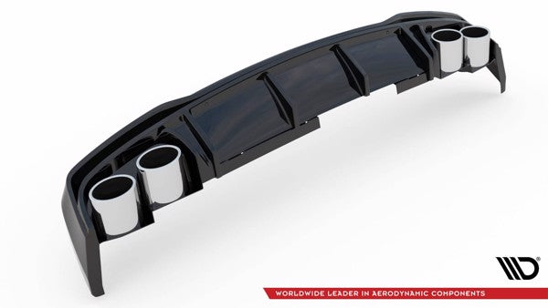Sort Maxton bagdiffuser med imitation af udstødningsender til Audi A6 C8 S-Line, designet til at forbedre bilens aerodynamik og 